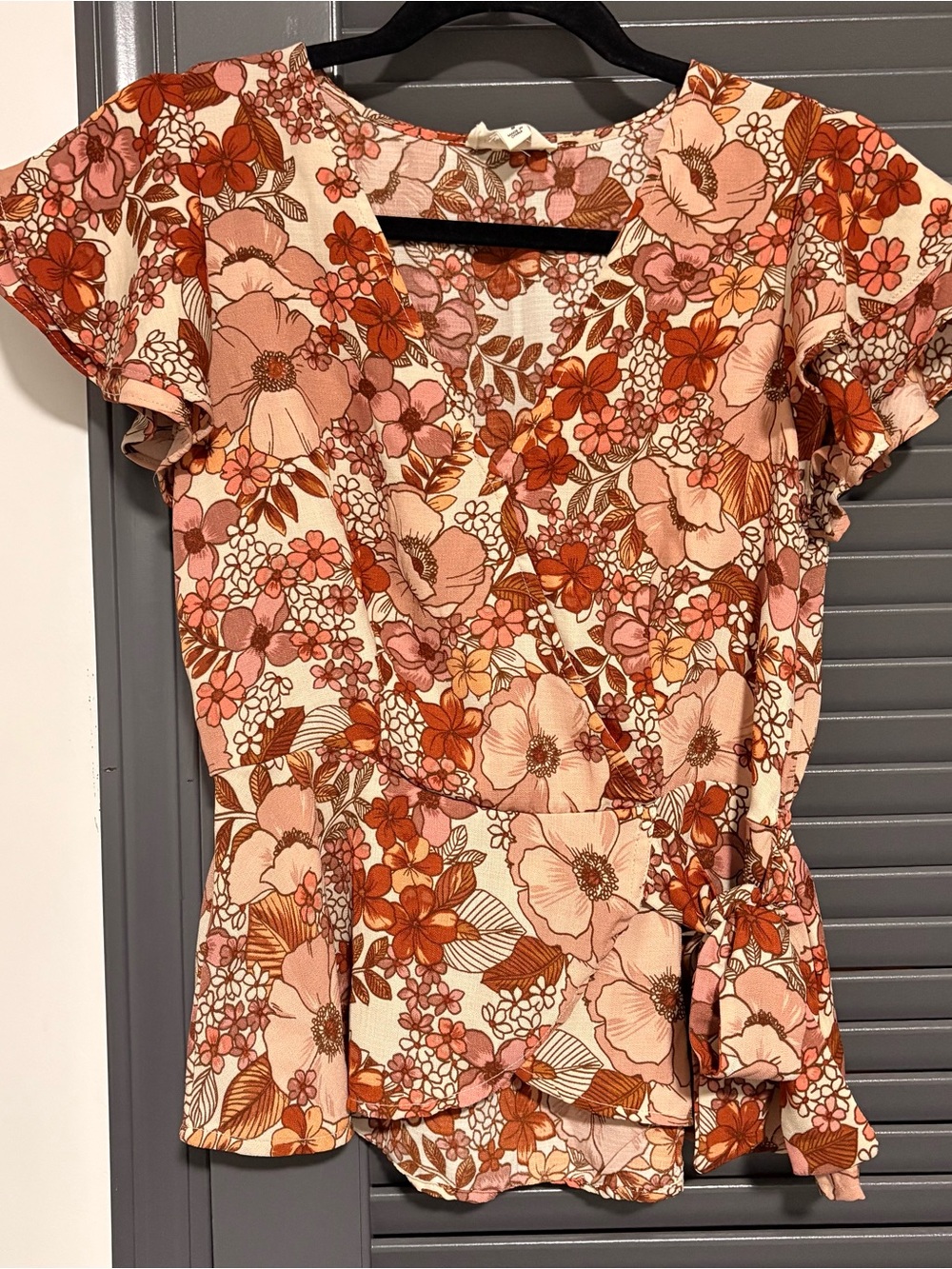 meraki Floral Wrap Peplum Top - Pink & Rust